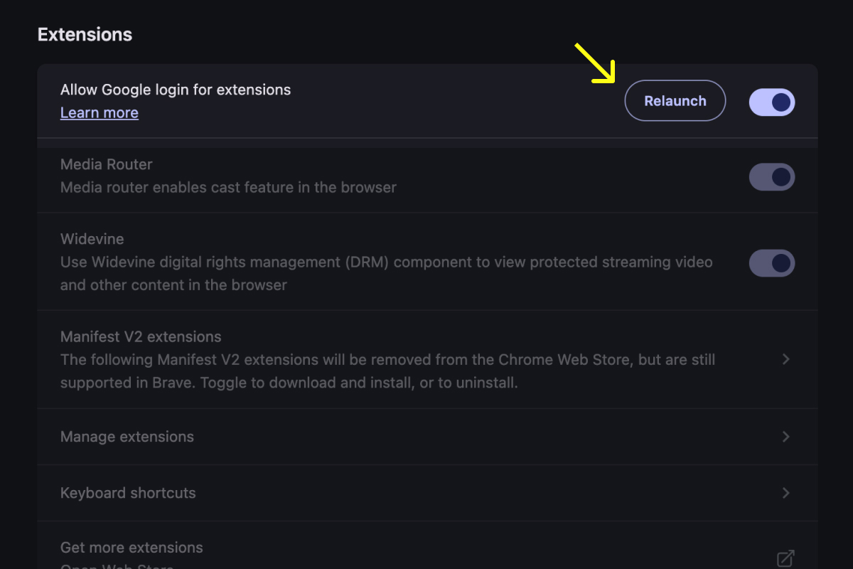 Chrome extension settings